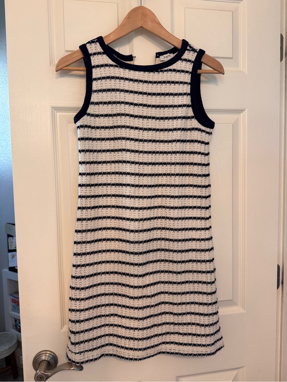 J. Crew Factory Cream and Navy Striped Sleeveless Knit Shift Dress - Picture 10 of 10